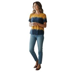 LOFT Woman’s Gold and Navy Short Sleeve Tie Back Top size XS